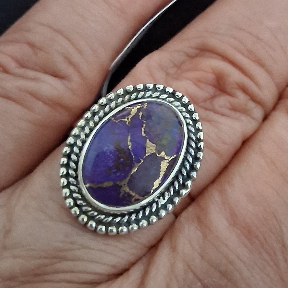 PURPLE COPPER TURQUOISE RING 925 STERLING SILVER SIZE 8 - Picture 2 of 8